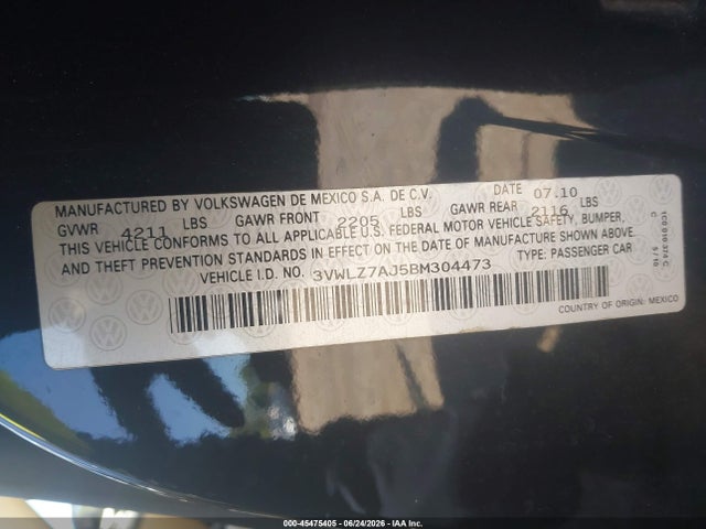 Продаж на аукціоні авто 2011 Volkswagen Jetta 2.5l Sel, vin: 3VWLZ7AJ5BM304473, номер лоту: 45475405