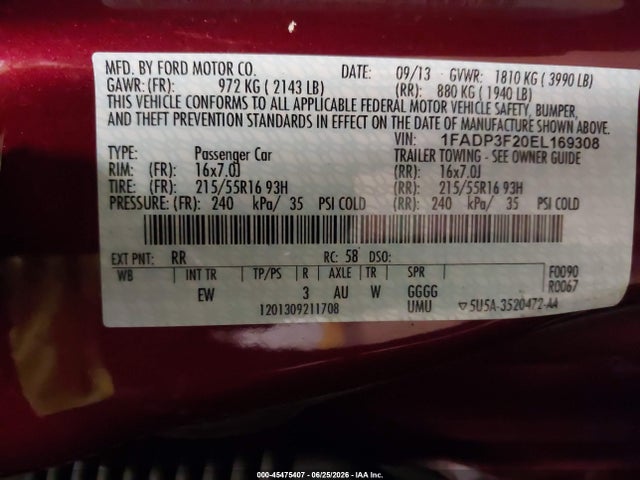 Продажа на аукционе авто 2014 Ford Focus Se, vin: 1FADP3F20EL169308, номер лота: 45475407