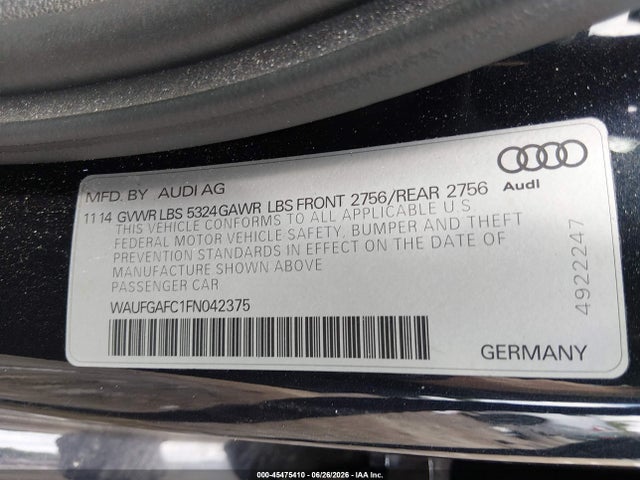 Продаж на аукціоні авто 2015 Audi A6 3.0t Premium Plus, vin: WAUFGAFC1FN042375, номер лоту: 45475410