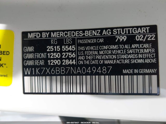 2022 Mercedes-benz Amg Gt 53 4-door Coupe მანქანა იყიდება აუქციონზე, vin: W1K7X6BB7NA049487, აუქციონის ნომერი: 45475437