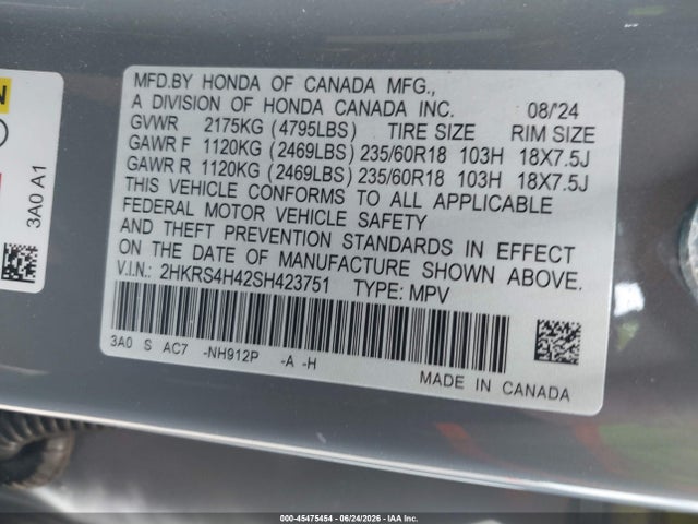 2HKRS4H42SH423751 Honda Cr-v Ex Awd