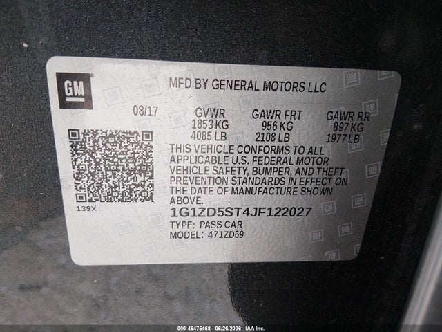 Продаж на аукціоні авто 2018 Chevrolet Malibu Lt, vin: 1G1ZD5ST4JF122027, номер лоту: 45475468