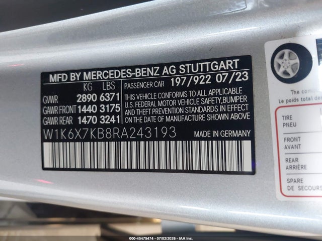 Aukcja sprzedaży 2024 Mercedes-benz Maybach S 680 4matic, vin: W1K6X7KB8RA243193, numer aukcji: 45475474