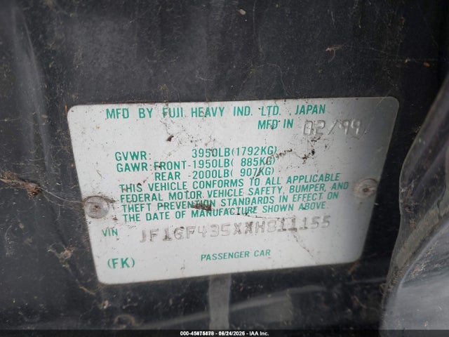 Продаж на аукціоні авто 1999 Subaru Impreza L, vin: JF1GF435XXH811155, номер лоту: 45475478