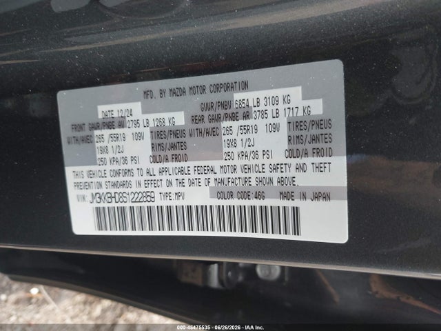 Продаж на аукціоні авто 2025 Mazda Cx-90 3.3 Turbo Preferred Package, vin: JM3KKBHD8S1222859, номер лоту: 45475535