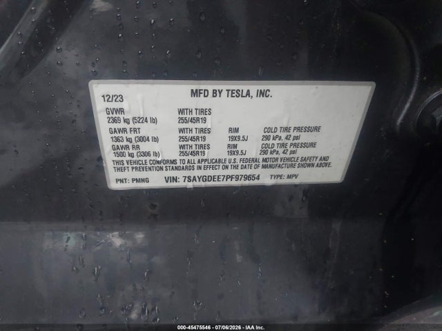Продаж на аукціоні авто 2023 Tesla Model Y Awd/long Range Dual Motor All-wheel Drive, vin: 7SAYGDEE7PF979654, номер лоту: 45475546