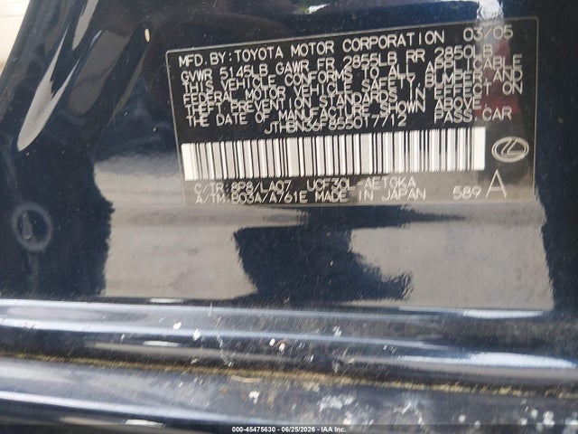 45475630 :رقم المزاد ، JTHBN36F855017712 vin ، 2005 Lexus Ls 430 مزاد بيع