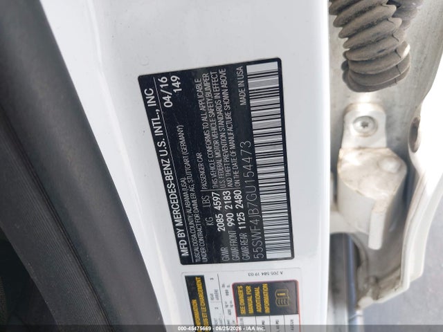 45475669 :رقم المزاد ، 55SWF4JB7GU154473 vin ، 2016 Mercedes-benz C 300 مزاد بيع