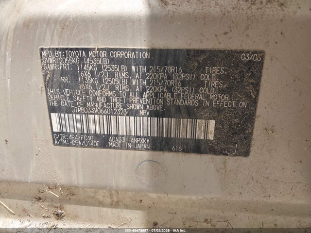 Aukcja sprzedaży 2006 Toyota Rav4, vin: JTMBD33V066012323, numer aukcji: 45475687