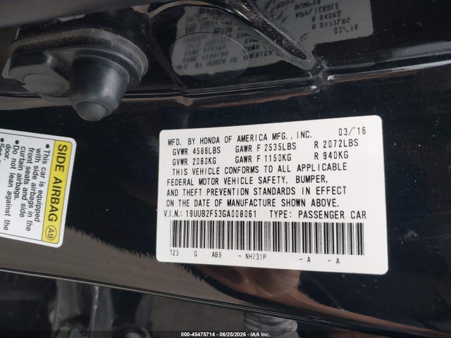 45475714 :رقم المزاد ، 19UUB2F53GA008061 vin ، 2016 Acura Tlx V6 Tech مزاد بيع