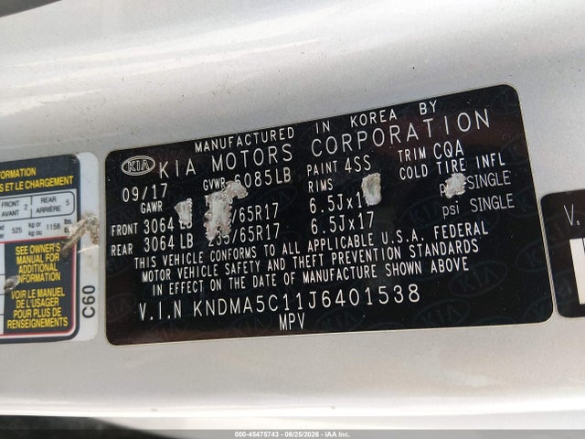 Aukcja sprzedaży 2018 Kia Sedona L, vin: KNDMA5C11J6401538, numer aukcji: 45475743
