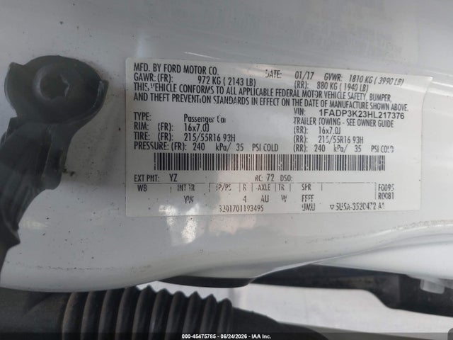 Auction sale of the 2017 Ford Focus Se, vin: 1FADP3K23HL217376, lot number: 45475785