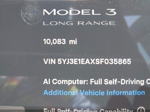 Aukcja sprzedaży 2025 Tesla Model 3 Long Range Rear-wheel Drive/standard Rear-wheel Drive, vin: 5YJ3E1EAXSF035865, numer aukcji: 45475813