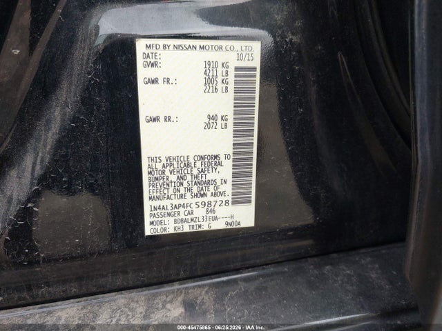 Nissan Altima 2.5 Sv 2015 1N4AL3AP4FC598728 Image 9
