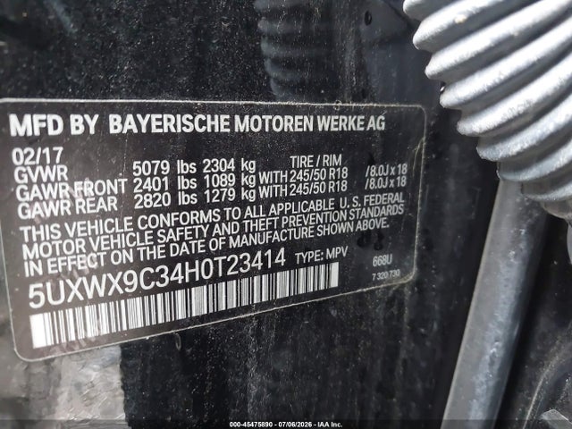 Продажа на аукционе авто 2017 Bmw X3 Xdrive28i, vin: 5UXWX9C34H0T23414, номер лота: 45475890