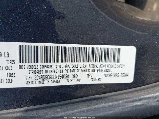 45475942 :رقم المزاد ، 2C4RDGCG6ER154030 vin ، 2014 Dodge Grand Caravan Sxt مزاد بيع