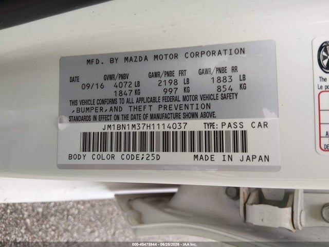 Aukcja sprzedaży 2017 Mazda Mazda3 Grand Touring, vin: JM1BN1M37H1114037, numer aukcji: 45475944