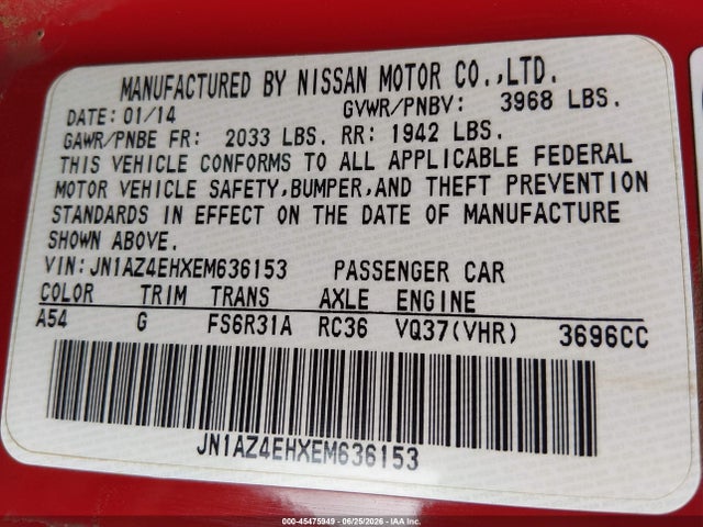 Продаж на аукціоні авто 2014 Nissan 370z, vin: JN1AZ4EHXEM636153, номер лоту: 45475949