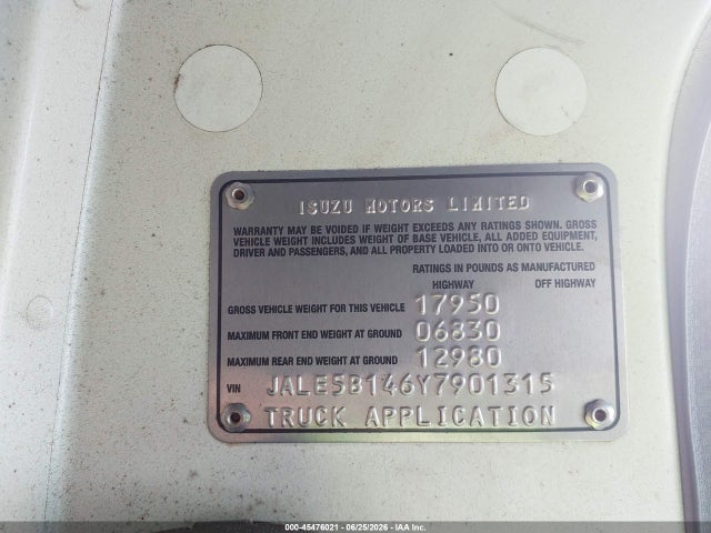 Aukcja sprzedaży 2000 Isuzu Nqr, vin: JALE5B146Y7901315, numer aukcji: 45476021