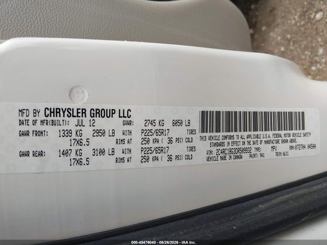 2013 Chrysler Town & Country Touring მანქანა იყიდება აუქციონზე, vin: 2C4RC1BG3DR509932, აუქციონის ნომერი: 45476040