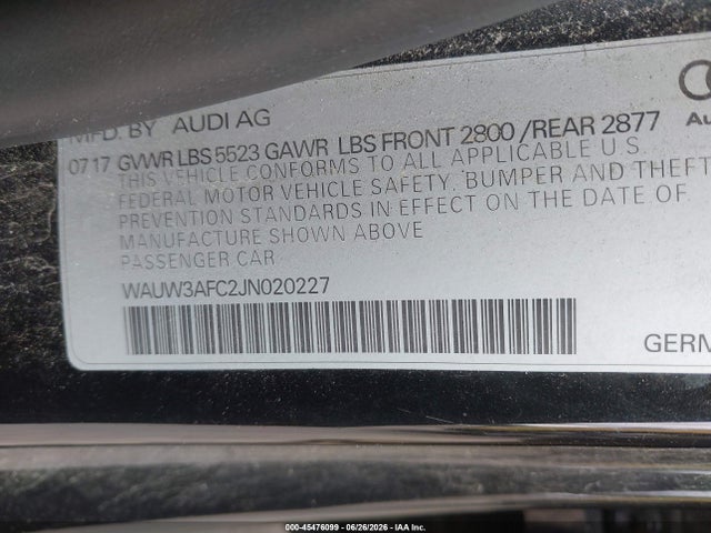 Aukcja sprzedaży 2018 Audi A7 3.0t Premium Plus, vin: WAUW3AFC2JN020227, numer aukcji: 45476099