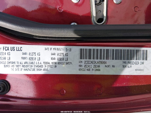 Aukcja sprzedaży 2018 Chrysler 300 Limited, vin: 2C3CCAEGXJH296064, numer aukcji: 45476125
