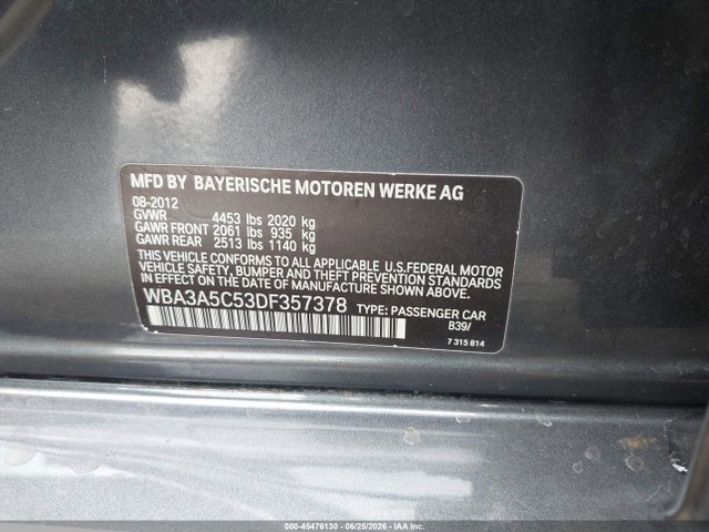 45476130 :رقم المزاد ، WBA3A5C53DF357378 vin ، 2013 Bmw 328i مزاد بيع