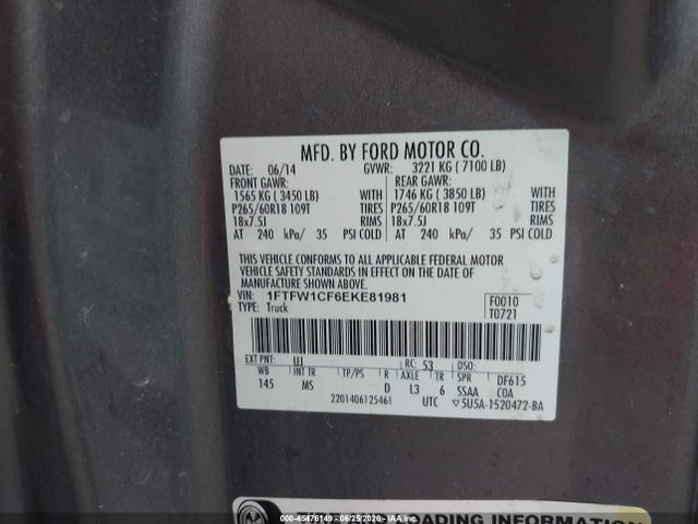 Продажа на аукционе авто 2014 Ford F-150 Fx2/king Ranch/lariat/platinum/stx/xl/xlt, vin: 1FTFW1CF6EKE81981, номер лота: 45476149