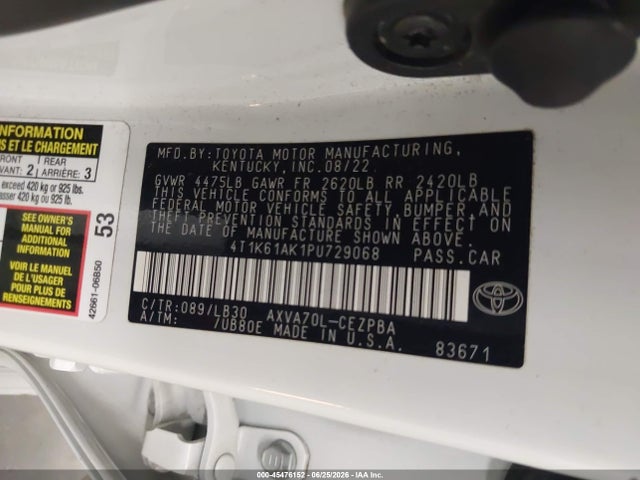 Aukcja sprzedaży 2023 Toyota Camry Xse, vin: 4T1K61AK1PU729068, numer aukcji: 45476152
