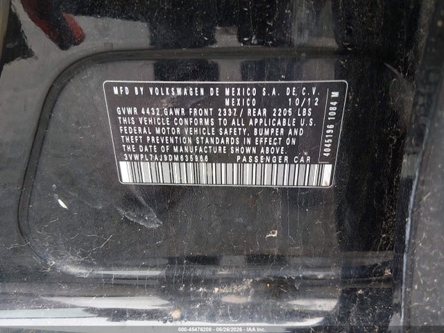 45476208 :رقم المزاد ، 3VWPL7AJ9DM635966 vin ، 2013 Volkswagen Jetta Sportwagen 2.0l Tdi مزاد بيع