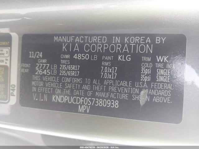 2025 Kia Sportage Lx მანქანა იყიდება აუქციონზე, vin: KNDPUCDF0S7380938, აუქციონის ნომერი: 45476239