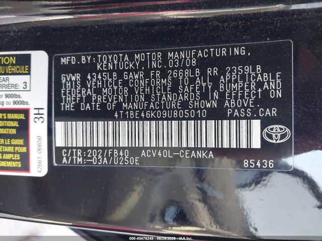 Продаж на аукціоні авто 2009 Toyota Camry Le, vin: 4T1BE46K09U805010, номер лоту: 45476248