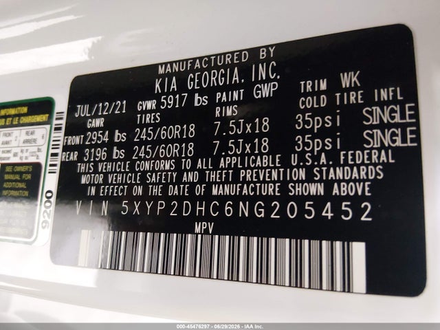 Aukcja sprzedaży 2022 Kia Telluride Lx, vin: 5XYP2DHC6NG205452, numer aukcji: 45476297