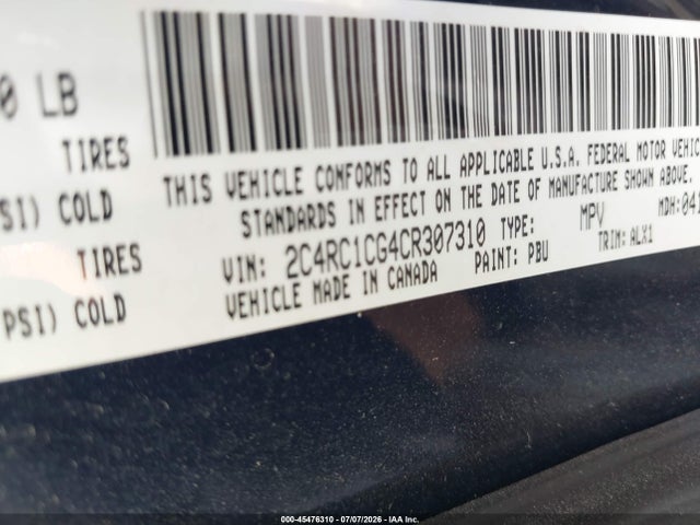 45476310 :رقم المزاد ، 2C4RC1CG4CR307310 vin ، 2012 Chrysler Town & Country Touring-l مزاد بيع