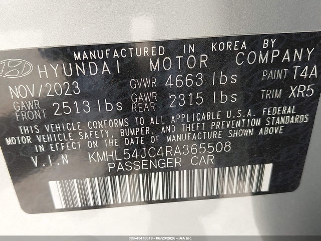 2024 Hyundai Sonata N Line მანქანა იყიდება აუქციონზე, vin: KMHL54JC4RA365508, აუქციონის ნომერი: 45476318