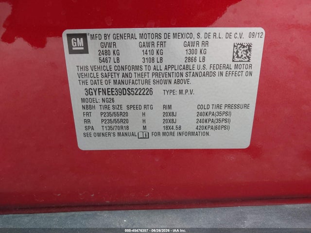 Продажа на аукционе авто 2013 Cadillac Srx Premium Collection, vin: 3GYFNEE39DS522226, номер лота: 45476357