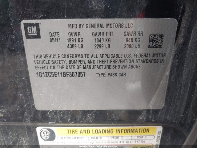 Продажа на аукционе авто 2011 Chevrolet Malibu 1lt, vin: 1G1ZC5E11BF367057, номер лота: 45476365