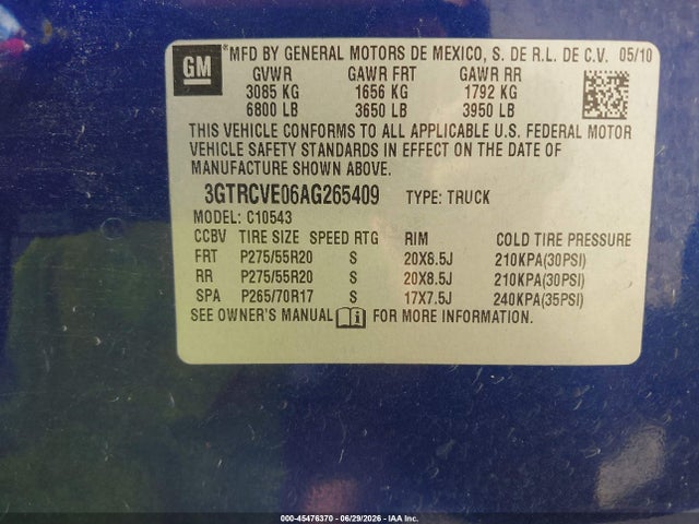Aukcja sprzedaży 2010 Gmc Sierra 1500 Sle, vin: 3GTRCVE06AG265409, numer aukcji: 45476370