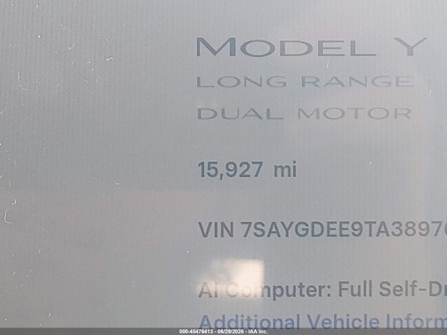 Продаж на аукціоні авто 2026 Tesla Model Y All-wheel Drive/long Range Launch Series/premium All-wheel Drive, vin: 7SAYGDEE9TA389768, номер лоту: 45476413