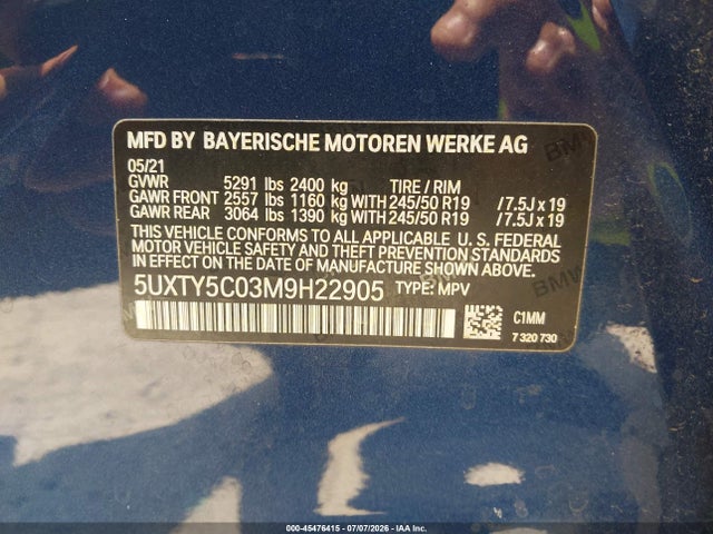 Продажа на аукционе авто 2021 Bmw X3 Xdrive30i, vin: 5UXTY5C03M9H22905, номер лота: 45476415
