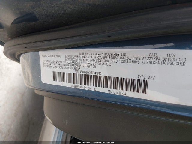 2008 Subaru Outback (natl) მანქანა იყიდება აუქციონზე, vin: 4S4BP60C487341840, აუქციონის ნომერი: 45476433