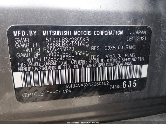 Продаж на аукціоні авто 2022 Mitsubishi Outlander Sel Special Edition S-awc, vin: JA4J4VA8XNZ060102, номер лоту: 45476481