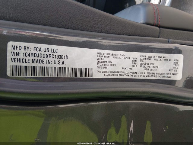 Продаж на аукціоні авто 2024 Dodge Durango Gt Plus Awd, vin: 1C4RDJDGXRC193018, номер лоту: 45476486