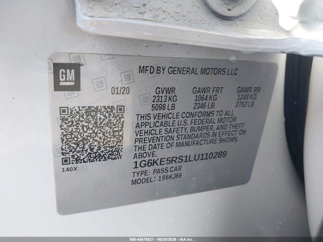 45476521 :رقم المزاد ، 1G6KE5RS1LU110289 vin ، 2020 Cadillac Ct6 Awd Premium Luxury مزاد بيع