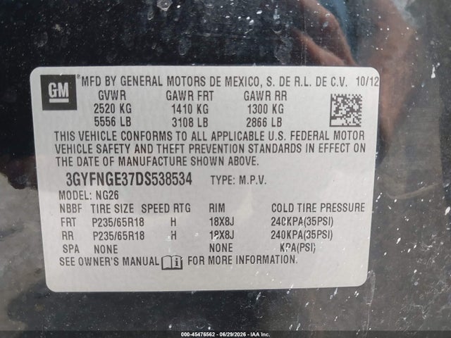 Aukcja sprzedaży 2013 Cadillac Srx Luxury Collection, vin: 3GYFNGE37DS538534, numer aukcji: 45476562