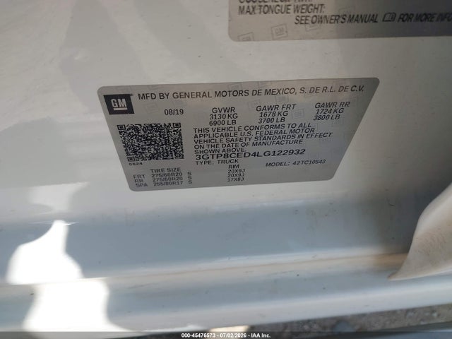 Продаж на аукціоні авто 2020 Gmc Sierra 1500 2wd  Short Box Elevation, vin: 3GTP8CED4LG122932, номер лоту: 45476573