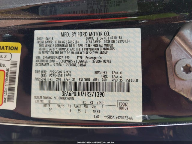 Aukcja sprzedaży 2018 Ford Fusion Hybrid S, vin: 3FA6P0UU7JR271390, numer aukcji: 45476584