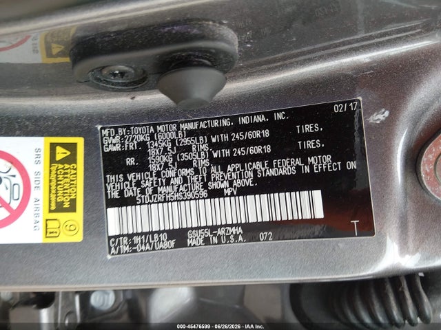 Toyota Highlander Xle 2017 5TDJZRFH5HS390596 Image 9