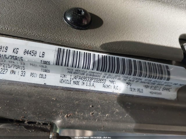 Продажа на аукционе авто 2003 Jeep Wrangler Sport, vin: 1J4FA49S33P332653, номер лота: 45476603
