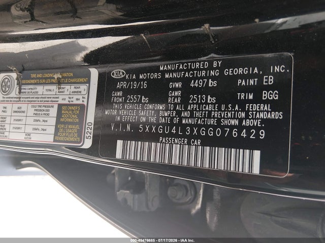 KIA OPTIMA EX 2016 5XXGU4L3XGG076429 Image 9